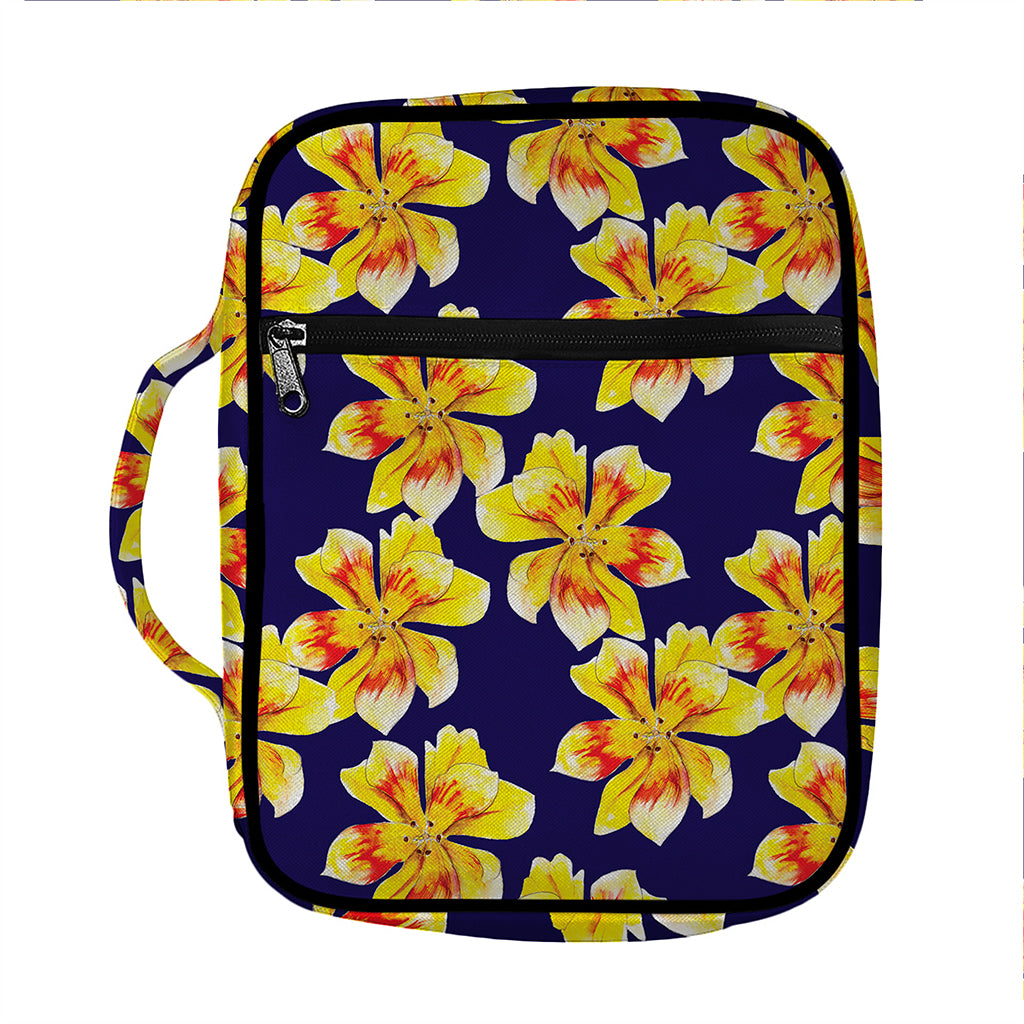 Yellow Watercolor Lily Pattern Print Front Pocket Bible Bag
