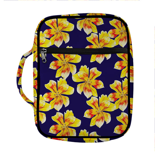 Yellow Watercolor Lily Pattern Print Front Pocket Bible Bag