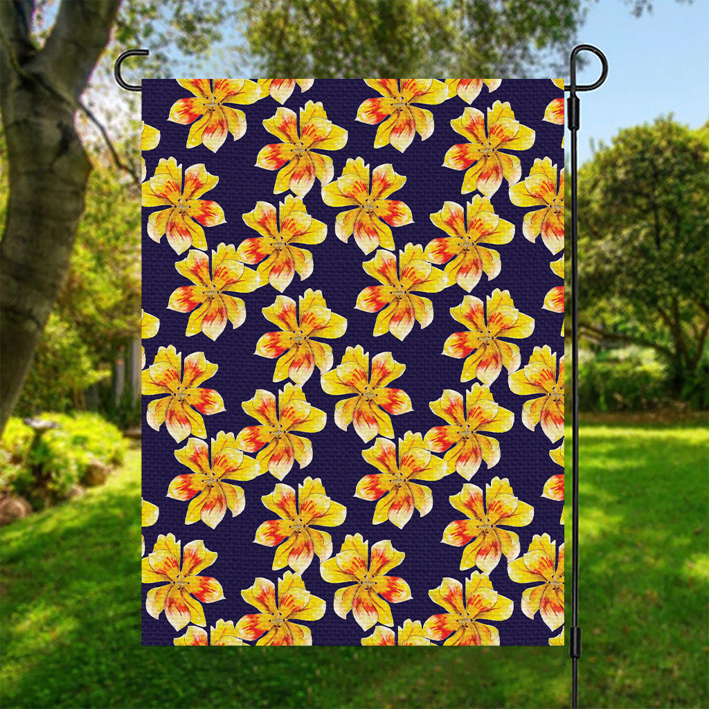 Yellow Watercolor Lily Pattern Print Garden Flag