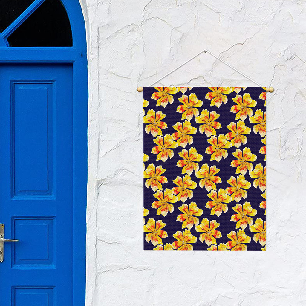 Yellow Watercolor Lily Pattern Print Garden Flag