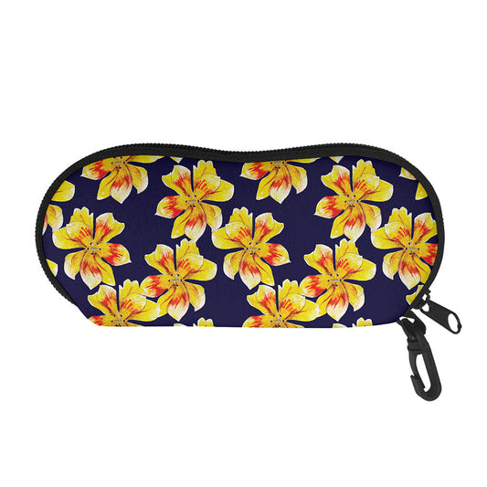 Yellow Watercolor Lily Pattern Print Glasses Case