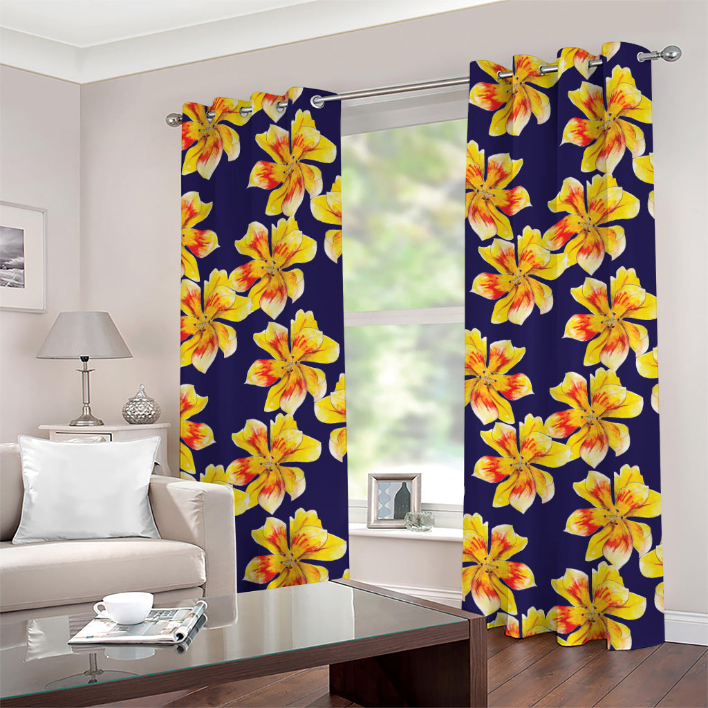 Yellow Watercolor Lily Pattern Print Grommet Curtains