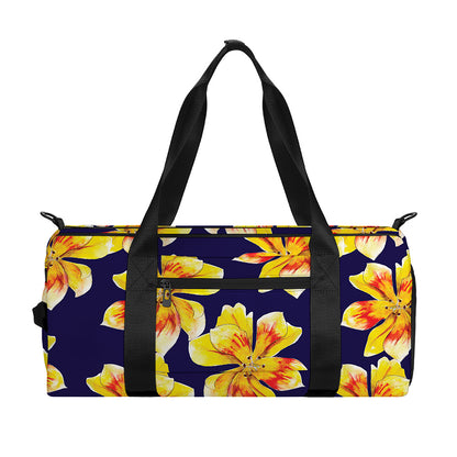 Yellow Watercolor Lily Pattern Print Gym Bag