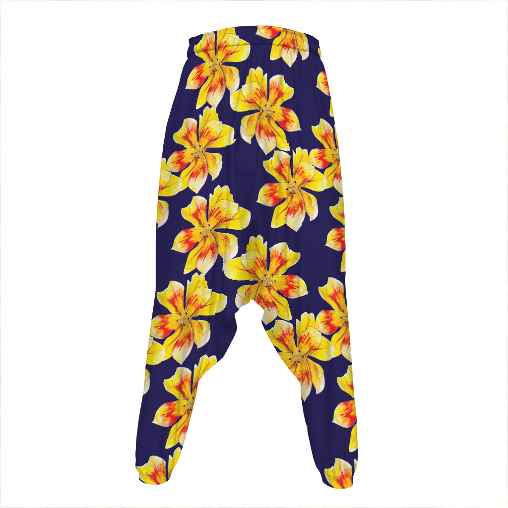 Yellow Watercolor Lily Pattern Print Hammer Pants