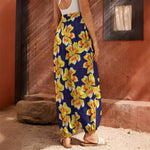Yellow Watercolor Lily Pattern Print Harem Pants