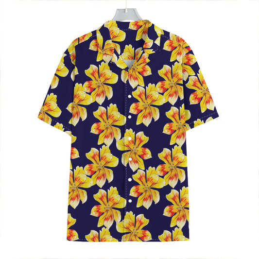 Yellow Watercolor Lily Pattern Print Hawaiian Shirt
