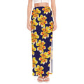 Yellow Watercolor Lily Pattern Print High Slit Maxi Skirt