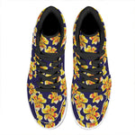 Yellow Watercolor Lily Pattern Print High Top Leather Sneakers