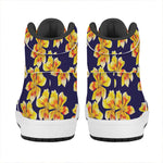 Yellow Watercolor Lily Pattern Print High Top Leather Sneakers