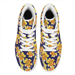 Yellow Watercolor Lily Pattern Print High Top Leather Sneakers