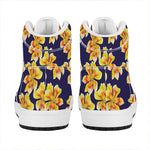 Yellow Watercolor Lily Pattern Print High Top Leather Sneakers
