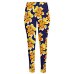 Yellow Watercolor Lily Pattern Print High-Waisted Pocket Leggings