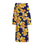 Yellow Watercolor Lily Pattern Print Hooded Bathrobe