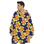 Yellow Watercolor Lily Pattern Print Hoodie Blanket
