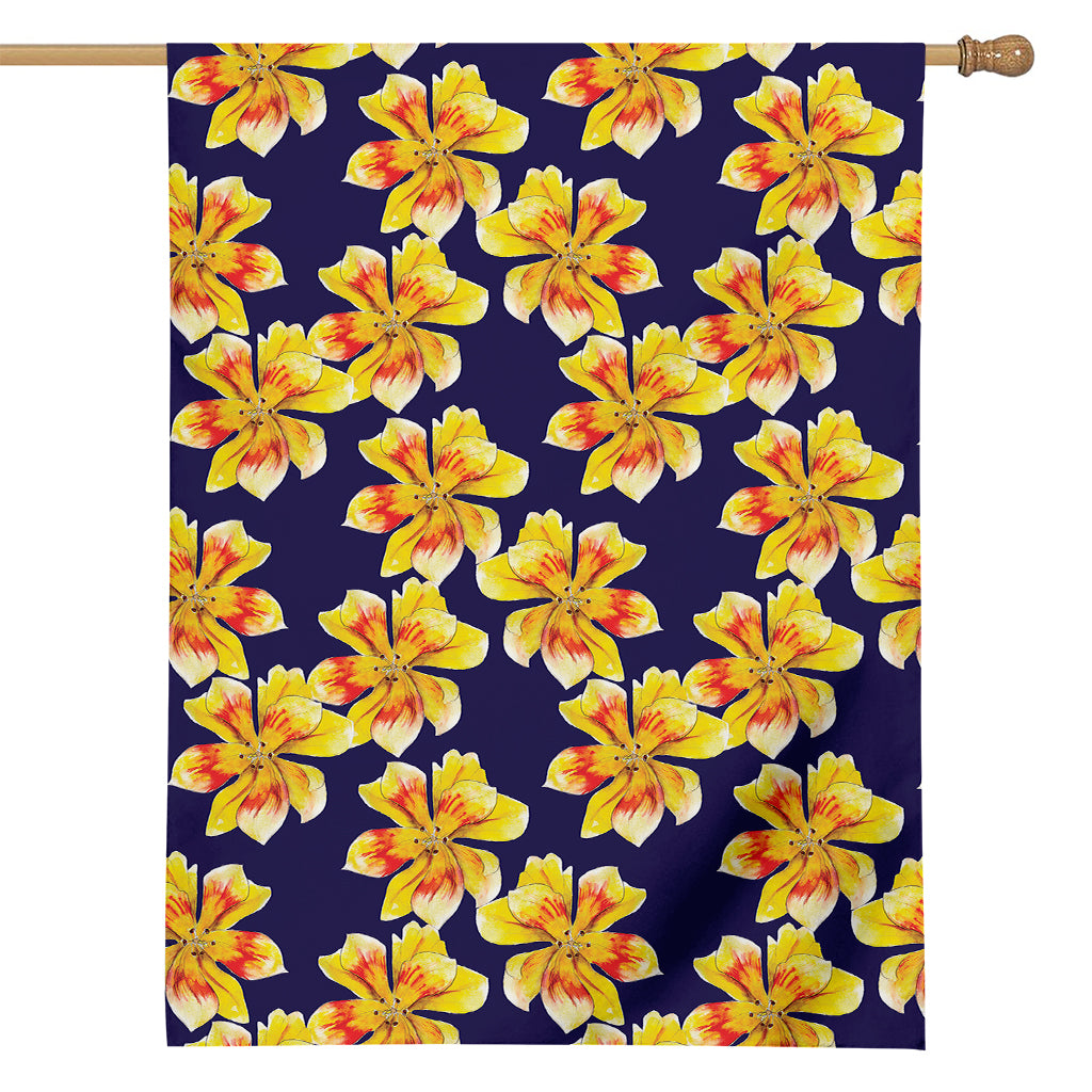 Yellow Watercolor Lily Pattern Print House Flag