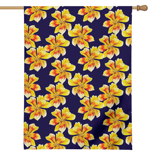 Yellow Watercolor Lily Pattern Print House Flag