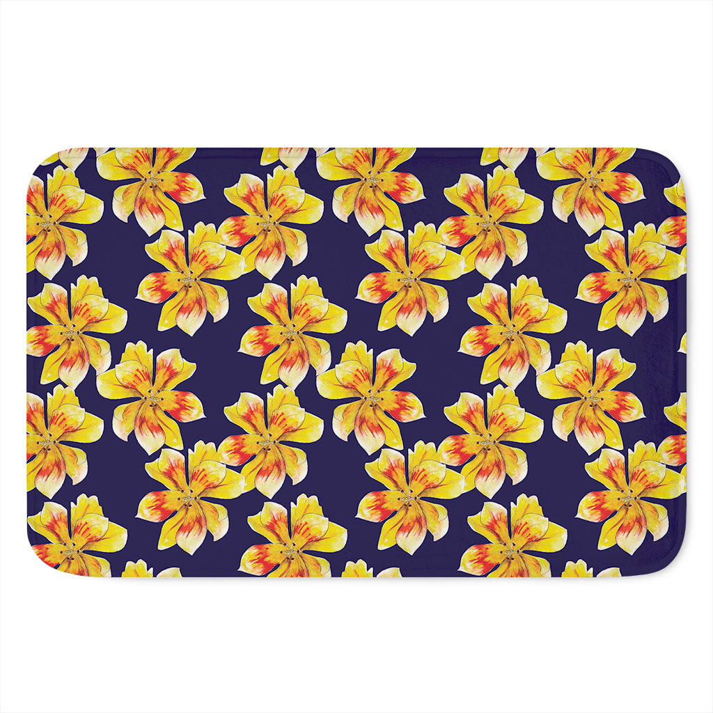 Yellow Watercolor Lily Pattern Print Indoor Door Mat