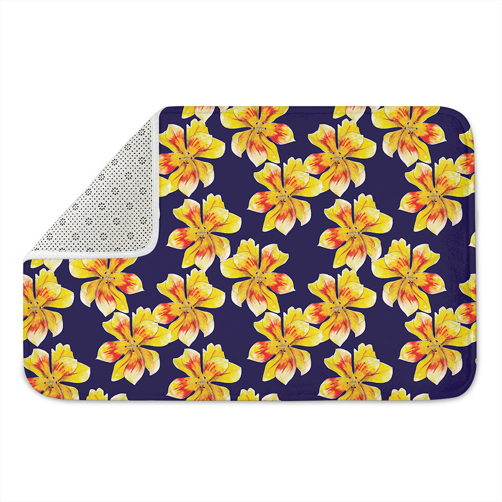 Yellow Watercolor Lily Pattern Print Indoor Door Mat