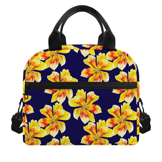 Yellow Watercolor Lily Pattern Print Insulated Lunch Bag