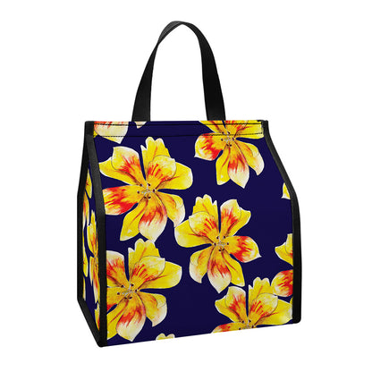 Yellow Watercolor Lily Pattern Print Insulated Lunch Tote