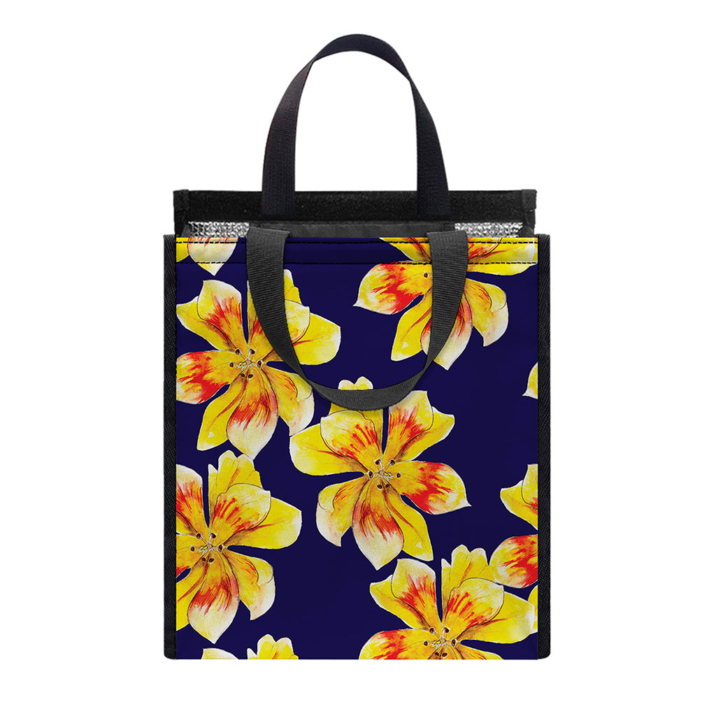 Yellow Watercolor Lily Pattern Print Insulated Lunch Tote