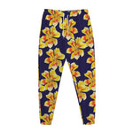 Yellow Watercolor Lily Pattern Print Jogger Pants