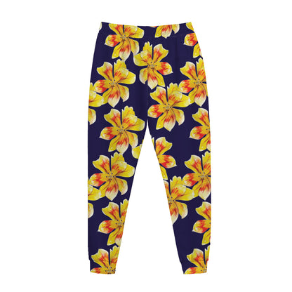 Yellow Watercolor Lily Pattern Print Jogger Pants