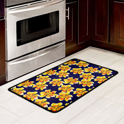 Yellow Watercolor Lily Pattern Print Kitchen Mat