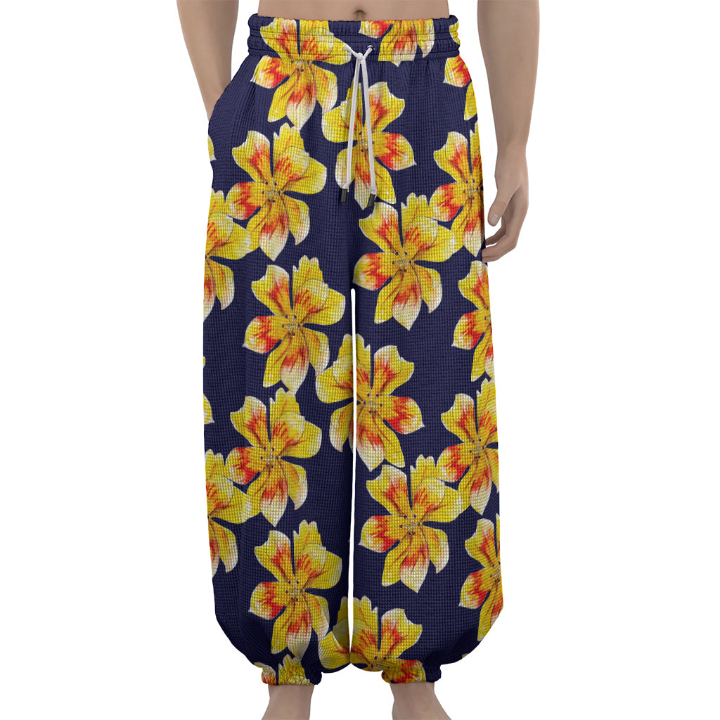 Yellow Watercolor Lily Pattern Print Lantern Pants