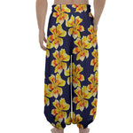 Yellow Watercolor Lily Pattern Print Lantern Pants