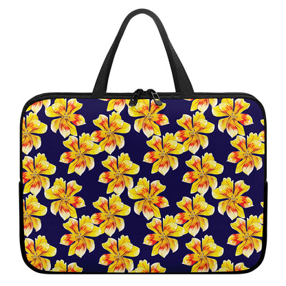 Yellow Watercolor Lily Pattern Print Laptop Sleeve With Handle