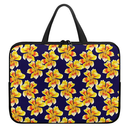 Yellow Watercolor Lily Pattern Print Laptop Sleeve With Handle