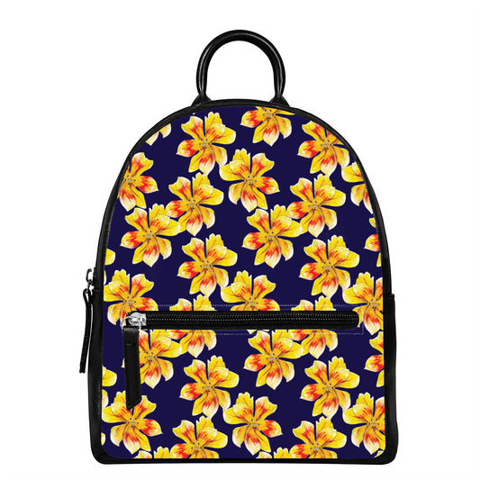 Yellow Watercolor Lily Pattern Print Leather Backpack