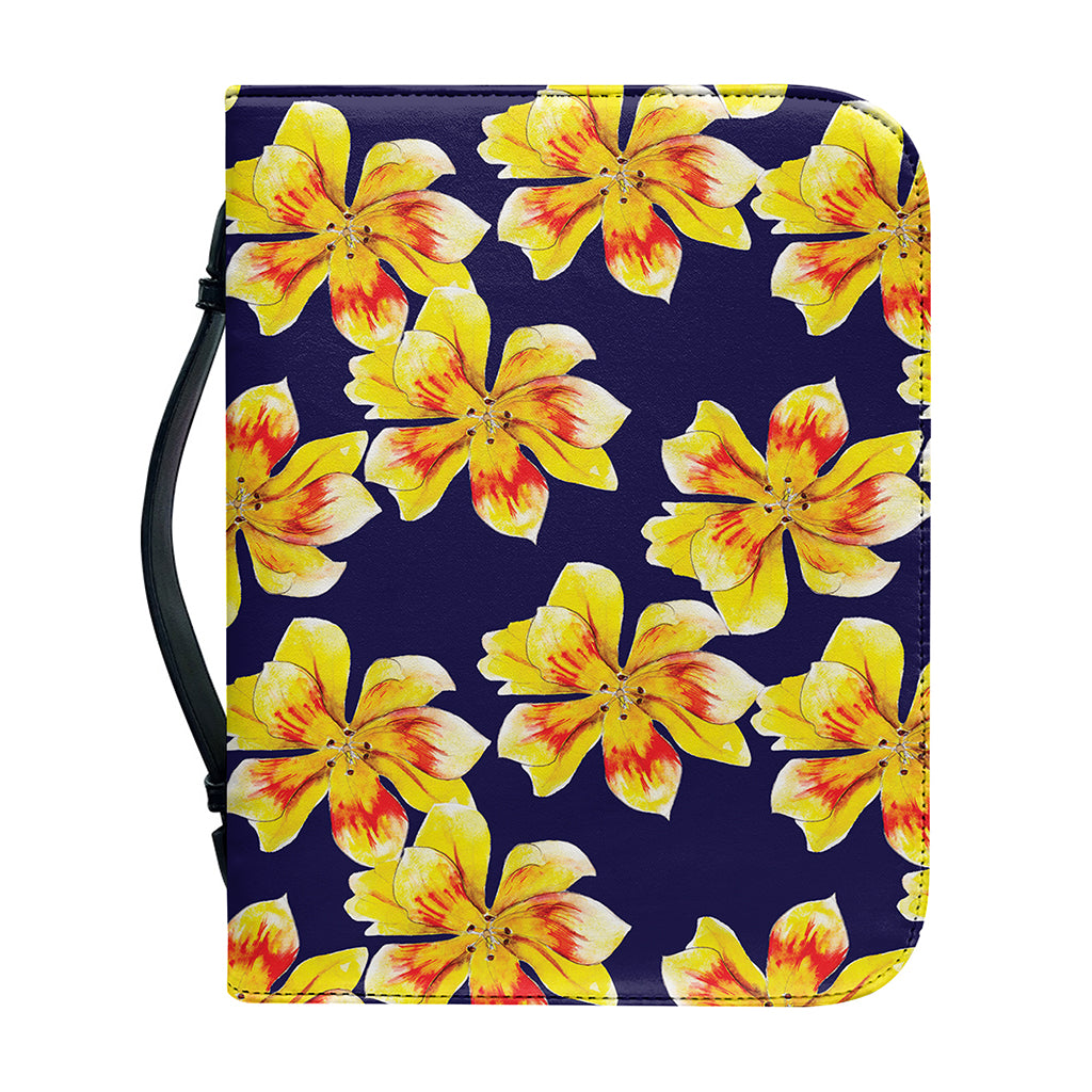 Yellow Watercolor Lily Pattern Print Leather Bible Cover