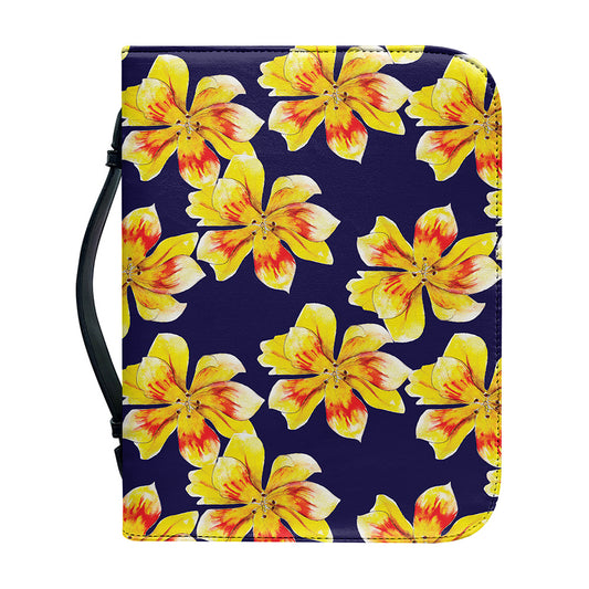 Yellow Watercolor Lily Pattern Print Leather Bible Cover