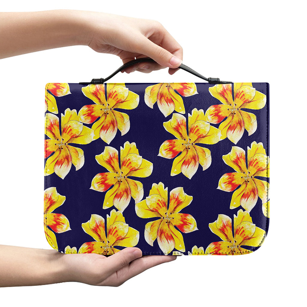 Yellow Watercolor Lily Pattern Print Leather Bible Cover