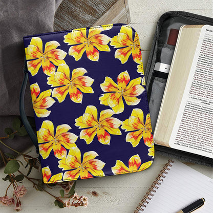 Yellow Watercolor Lily Pattern Print Leather Bible Cover
