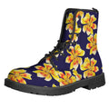 Yellow Watercolor Lily Pattern Print Lace-Up Boots