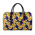 Yellow Watercolor Lily Pattern Print Leather Duffel Bag