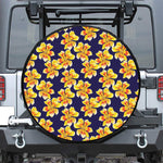 Yellow Watercolor Lily Pattern Print Leather Spare Tire Cover