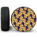 Yellow Watercolor Lily Pattern Print Leather Spare Tire Cover