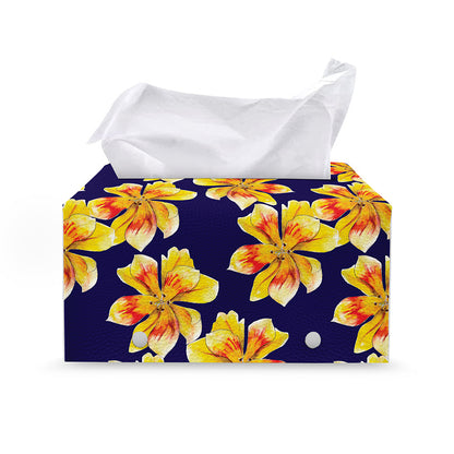 Yellow Watercolor Lily Pattern Print Leather Tissue Box Cover