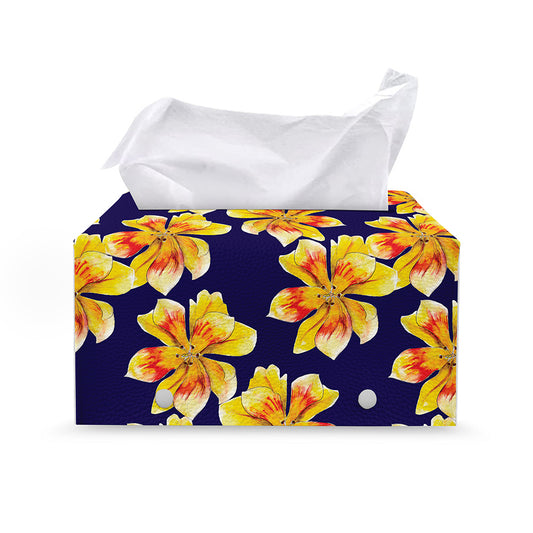 Yellow Watercolor Lily Pattern Print Leather Tissue Box Cover