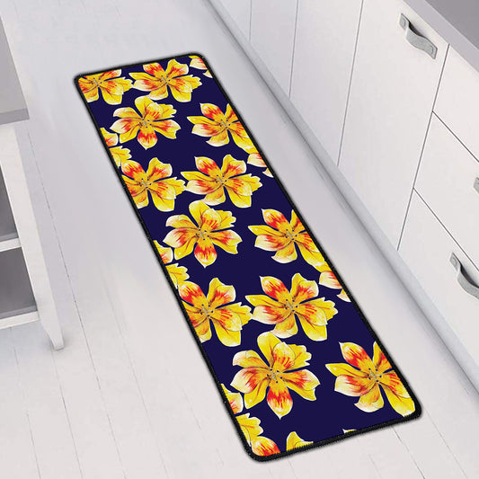 Yellow Watercolor Lily Pattern Print Long Kitchen Mat