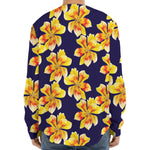 Yellow Watercolor Lily Pattern Print Long Sleeve Baseball Jersey