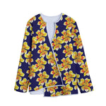 Yellow Watercolor Lily Pattern Print Long Sleeve Short Coat