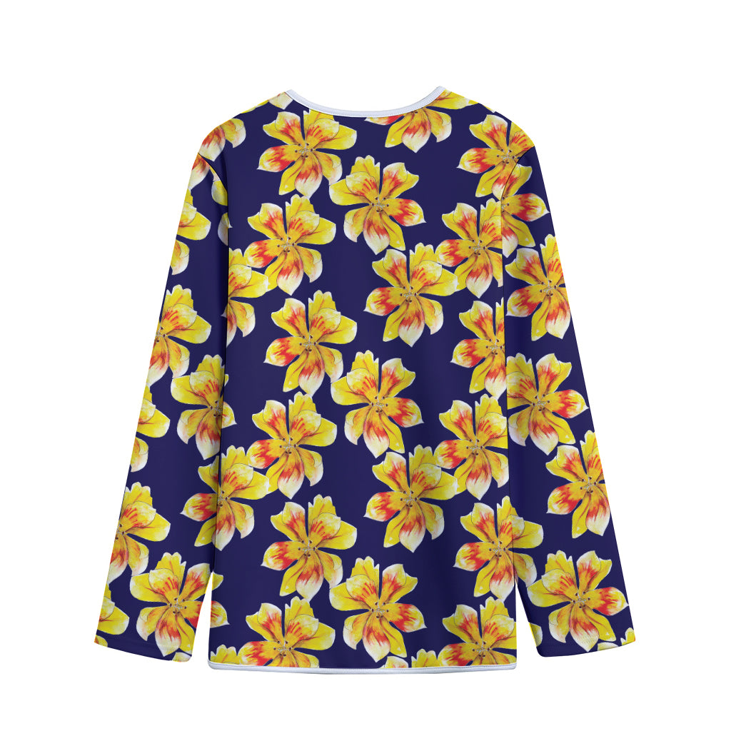 Yellow Watercolor Lily Pattern Print Long Sleeve Short Coat