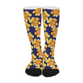 Yellow Watercolor Lily Pattern Print Long Socks