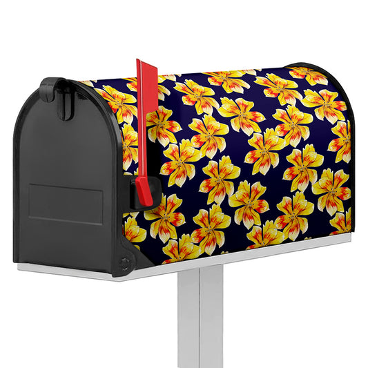 Yellow Watercolor Lily Pattern Print Mailbox Cover