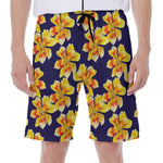 Yellow Watercolor Lily Pattern Print Men's Beach Shorts